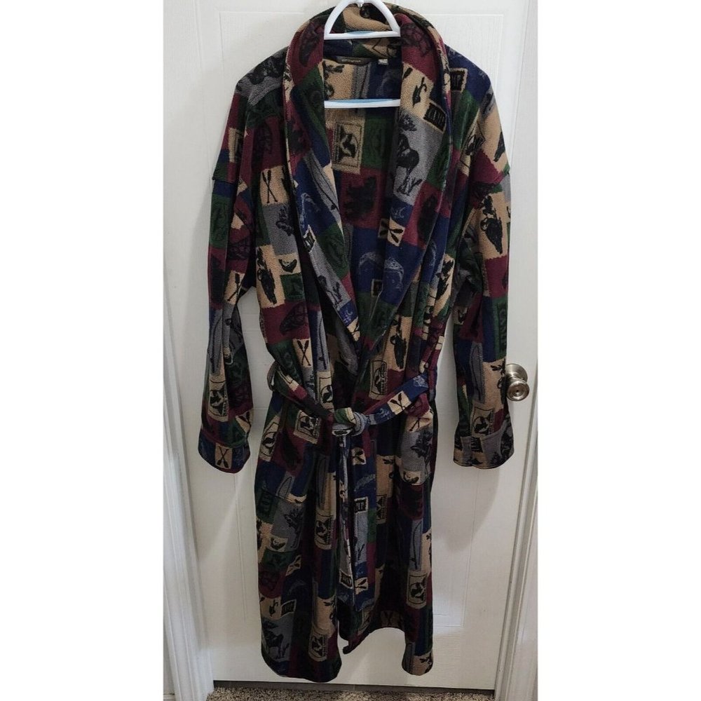 Croft & Barrow Outdoor Camp Lodge Colorblock Belted Bath Robe Pockets One Size